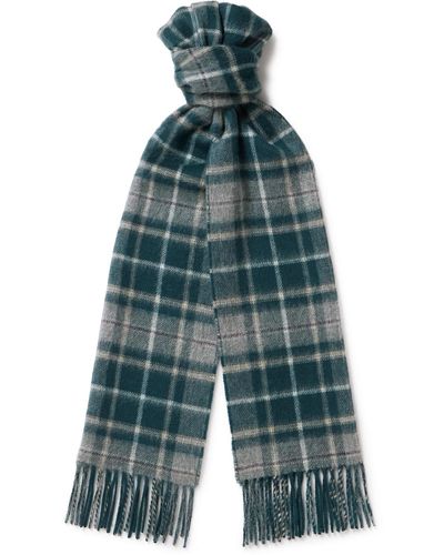 Johnstons of Elgin Reversible Fringed Checked Cashmere Scarf - Blue