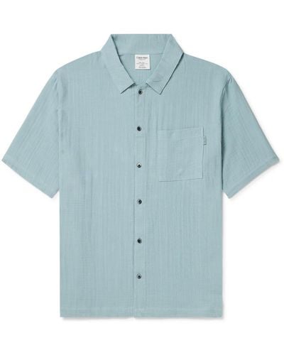 Calvin Klein Cotton-gauze Pajama Shirt - Blue