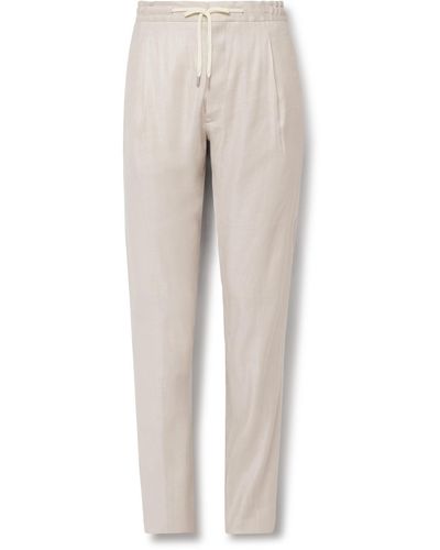 Lardini Straight-leg Pleated Linen-blend Twill Drawstring Pants - Natural