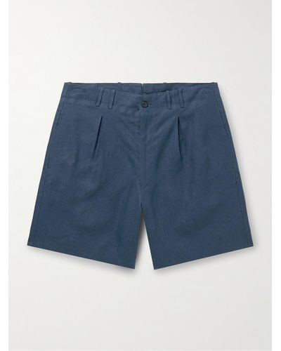 STÒFFA Shorts a gamba larga in lino con pinces - Blu