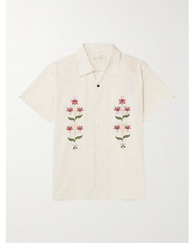 Kardo Chintan Convertible-collar Embroidered Cotton Shirt - Natural