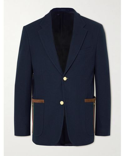 Gucci Palma Grosgrain- And Suede-trimmed Cotton Blazer - Blue