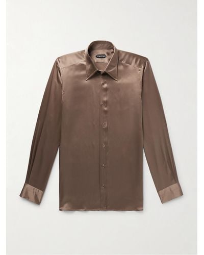 Tom Ford Schmal geschnittenes Hemd aus Seidensatin - Braun