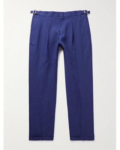 Orlebar Brown Derwin Slim-fit Pleated Linen Suit Pants - Blue