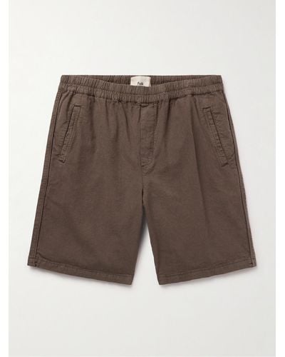Folk Assembly Straight-leg Linen And Cotton-blend Shorts - Brown