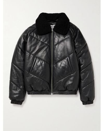 YMC Kool Herc Shearling-trimmed Quilted Padded Leather Jacket - Black