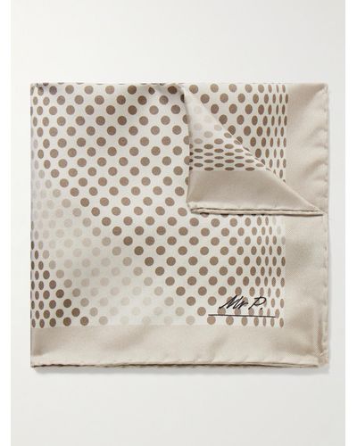 MR P. Polka-dot Silk-twill Pocket Square - Natural