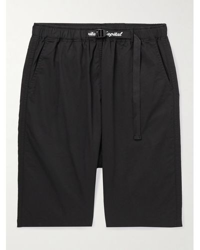 Kapital Wide-leg Belted Logo-print Cotton-twill Bermuda Shorts - Black
