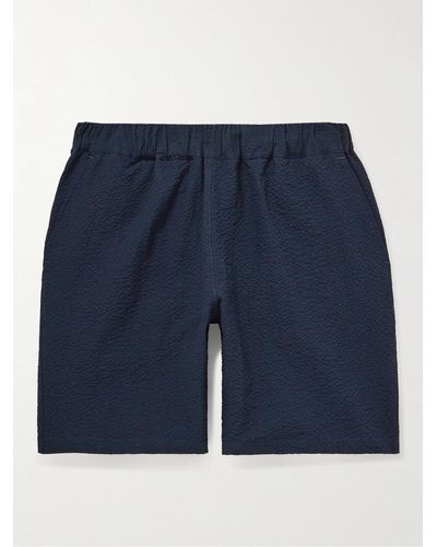 Richard James Straight-leg Cotton-blend Seersucker Shorts - Blue