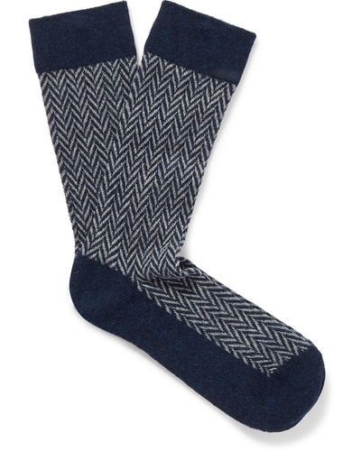 Anonymous Ism Herringbone Jacquard-knit Socks - Blue