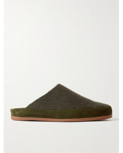 Mulo Suede-trimmed Shearling-lined Recycled-wool Slippers - Green