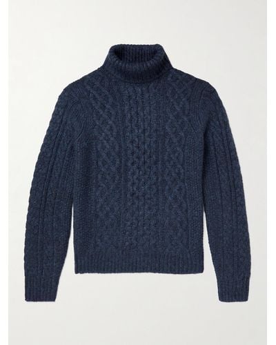 Alex Mill Recycled Cable-knit Rollneck Jumper - Blue