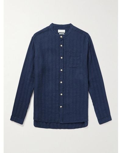 Oliver Spencer Grandad-collar Striped Linen Shirt - Blue