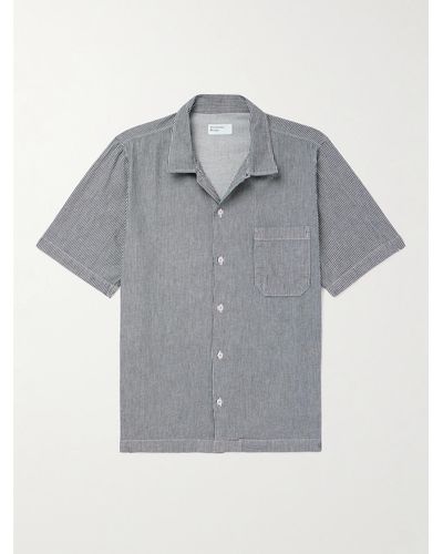 Universal Works Road Convertible-collar Hickory Stripe Shirt - Grey