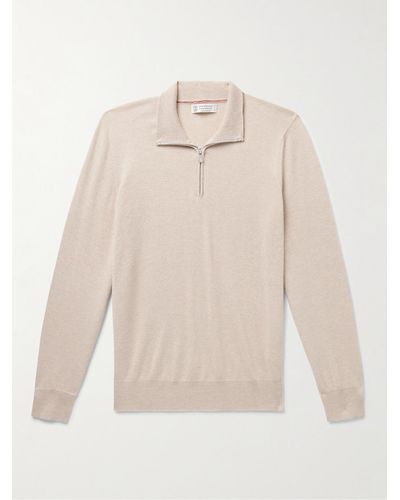 Brunello Cucinelli Cashmere Half-zip Sweater - Natural