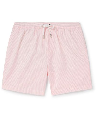 MR P. Straight-leg Mid-length Striped Seersucker Swim Shorts - Pink