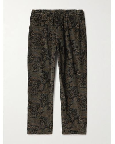 Universal Works Pantaloni a gamba affusolata in velluto a coste di cotone con stampa paisley e coulisse - Grigio