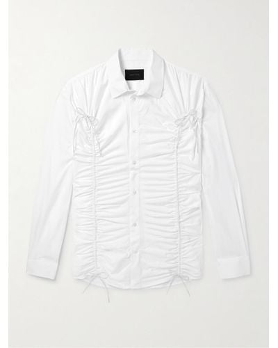 Simone Rocha Bow-embellished Ruched Cotton-poplin Shirt - White