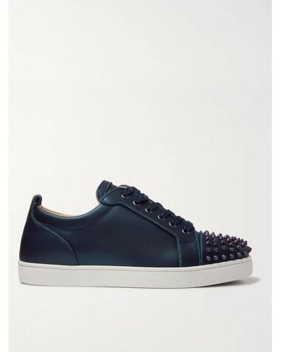 Christian Louboutin Louis Junior Spikes Cap-toe Iridescent Leather Sneakers - Blue