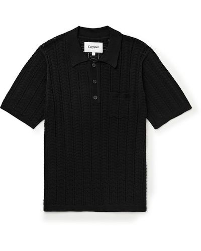 Corridor NYC Pointelle-knit Pima Cotton Polo Shirt - Black
