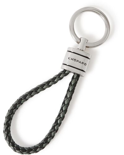 Chopard Braided Leather And Silver-tone Keyring - Green