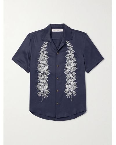 One Of These Days Stalks Embroidered Lyocell-twill Shirt - Blue