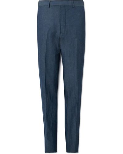 Zegna Straight-leg Slub Wool And Linen-blend Suit Pants - Blue