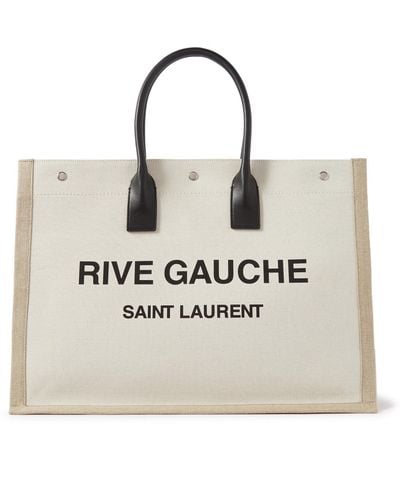 Saint Laurent Leather-trimmed Logo-print Linen And Cotton-blend Canvas Tote Bag - Natural