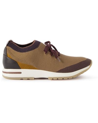 Loro Piana 360 Flexy Walk Leather-trimmed Knitted Wish Silk Sneakers - Brown