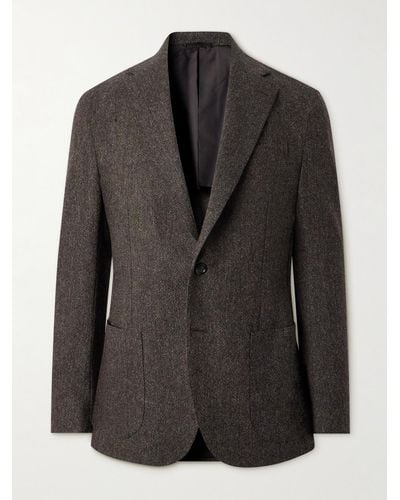 De Petrillo Slim-fit Wool-blend Flannel Suit Jacket - Black
