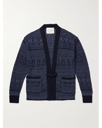 A Kind Of Guise Jacquard-knit Linen And Merino Wool-blend Cardigan - Blue