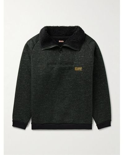 Kapital Alpine Logo-appliquéd Fleece-lined Knitted Half-zip Sweatshirt - Black
