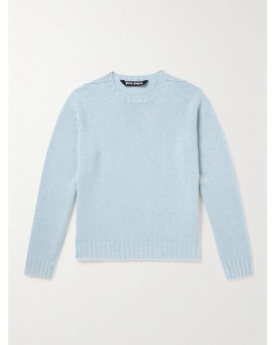 Palm Angels Logo-jacquard Wool-blend Jumper - Blue