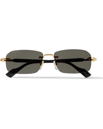 Gucci Rimless Rectangular-frame Gold-tone And Acetate Sunglasses - Black