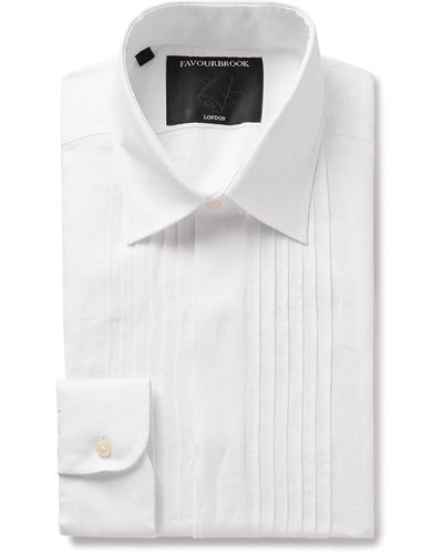Favourbrook Pintucked Linen Tuxedo Shirt - White