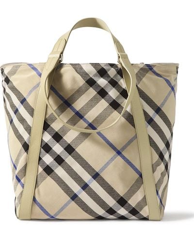 Burberry Large Leather-trimmed Checked Jacquard Tote Bag - Metallic