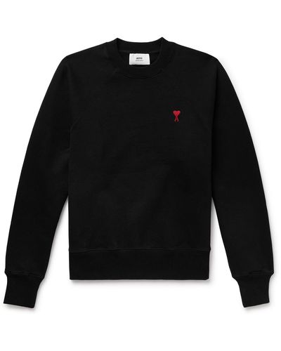 Ami Paris Logo-embroidered Cotton-blend Jersey Sweatshirt - Black