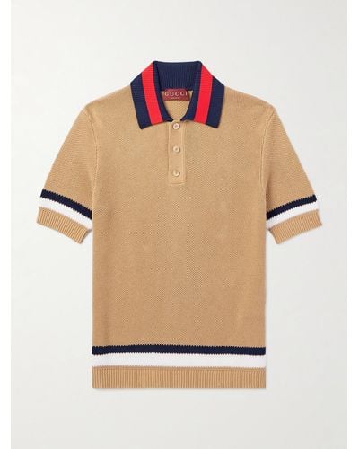 Gucci Schmal geschnittenes Polohemd aus Piqué aus einer Baumwollmischung mit Streifen - Braun