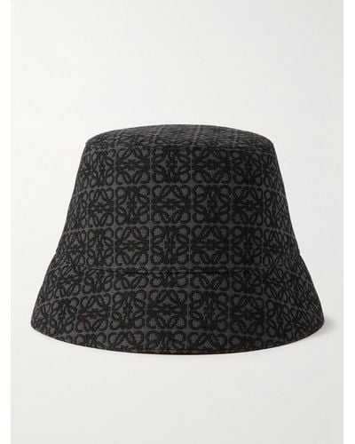 Loewe Cappello da pescatore reversibile in misto cotone e shell con logo jacquard - Nero