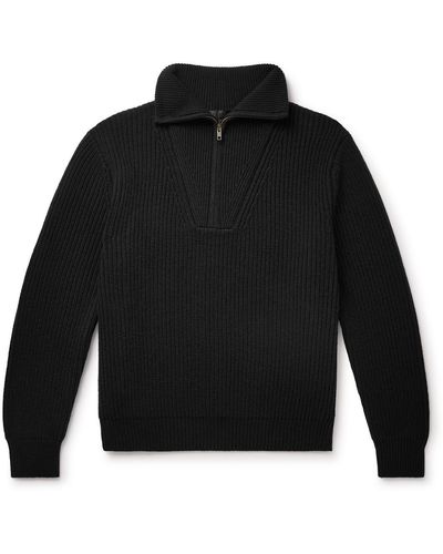Nili Lotan Heston Ribbed Cashmere Half-zip Sweater - Black