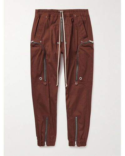 Rick Owens Bauhaus Tapered Organic Cotton-blend Poplin Drawstring Cargo Trousers - Purple