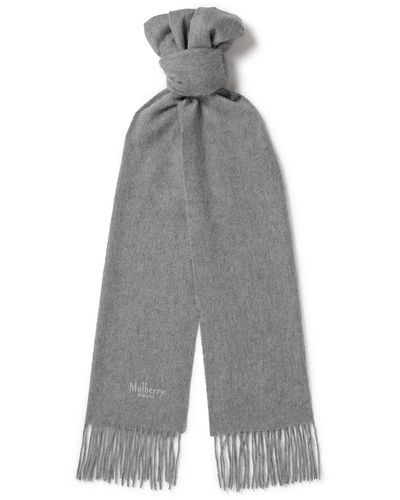 Mulberry Fringed Logo-embroidered Cashmere Scarf - Gray