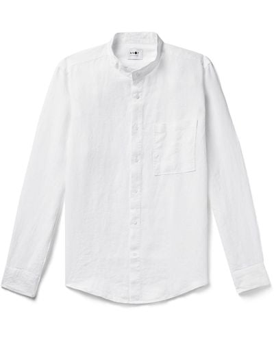 NN07 Eddie Grandad-collar Linen Shirt - White