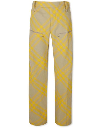 Burberry Wide-leg Checked Virgin Wool-twill Pants - Yellow