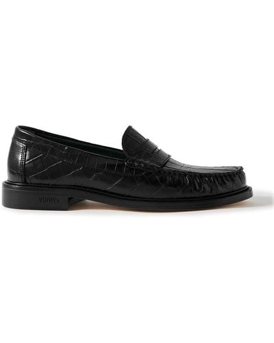 VINNY'S Yardee Croc-effect Leather Penny Loafers - Black