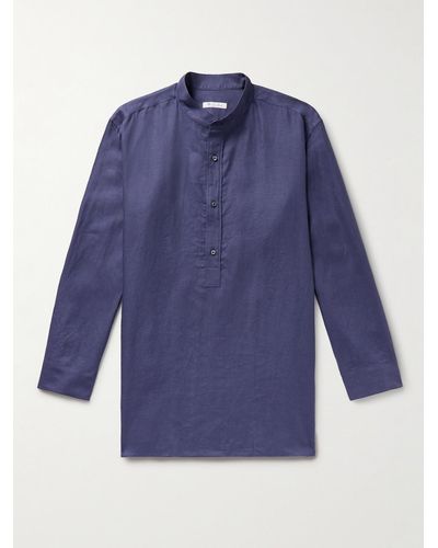 Loro Piana Jeri Grandad-collar Linen Half-placket Shirt - Blue
