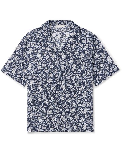 Onia Air Convertible-collar Floral-print Linen And Lyocell-blend Shirt - Blue