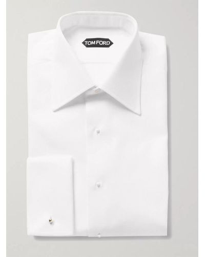 Tom Ford Camicia da smoking slim-fit in cotone bianco con pettorina e doppio polsino - Multicolore