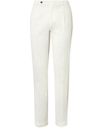 Thom Sweeney Straight-leg Pleated Lyocell And Cotton-blend Twill Pants - White