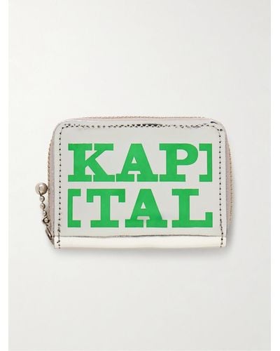 Kapital Thumbs-up Mini Logo-print Metallic Leather Zip-around Wallet - Green